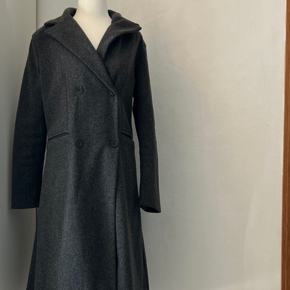SHEIN Charcoal Double-Breasted Hooded Trench Coat